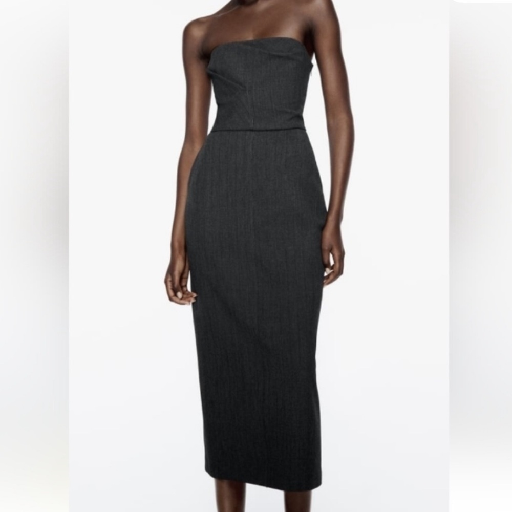 Zara Charcoal strapless midi dress medium